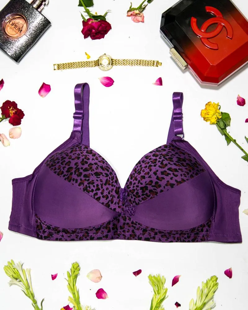 Sexy Cheetah Print Plus Size Bra - Purple