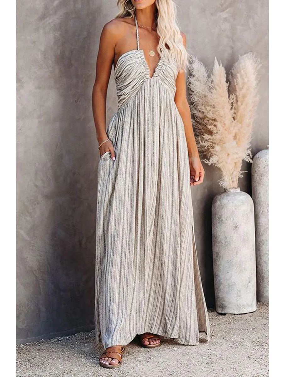 Sexy Renesmae Pocketed Halter Maxi Dress