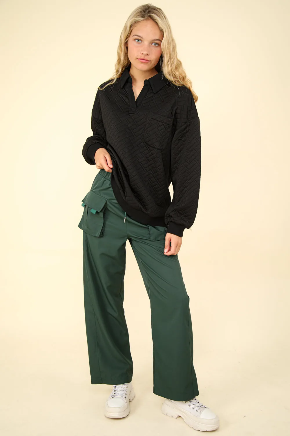 Shelly Oversized Collared Quilted Knit Top