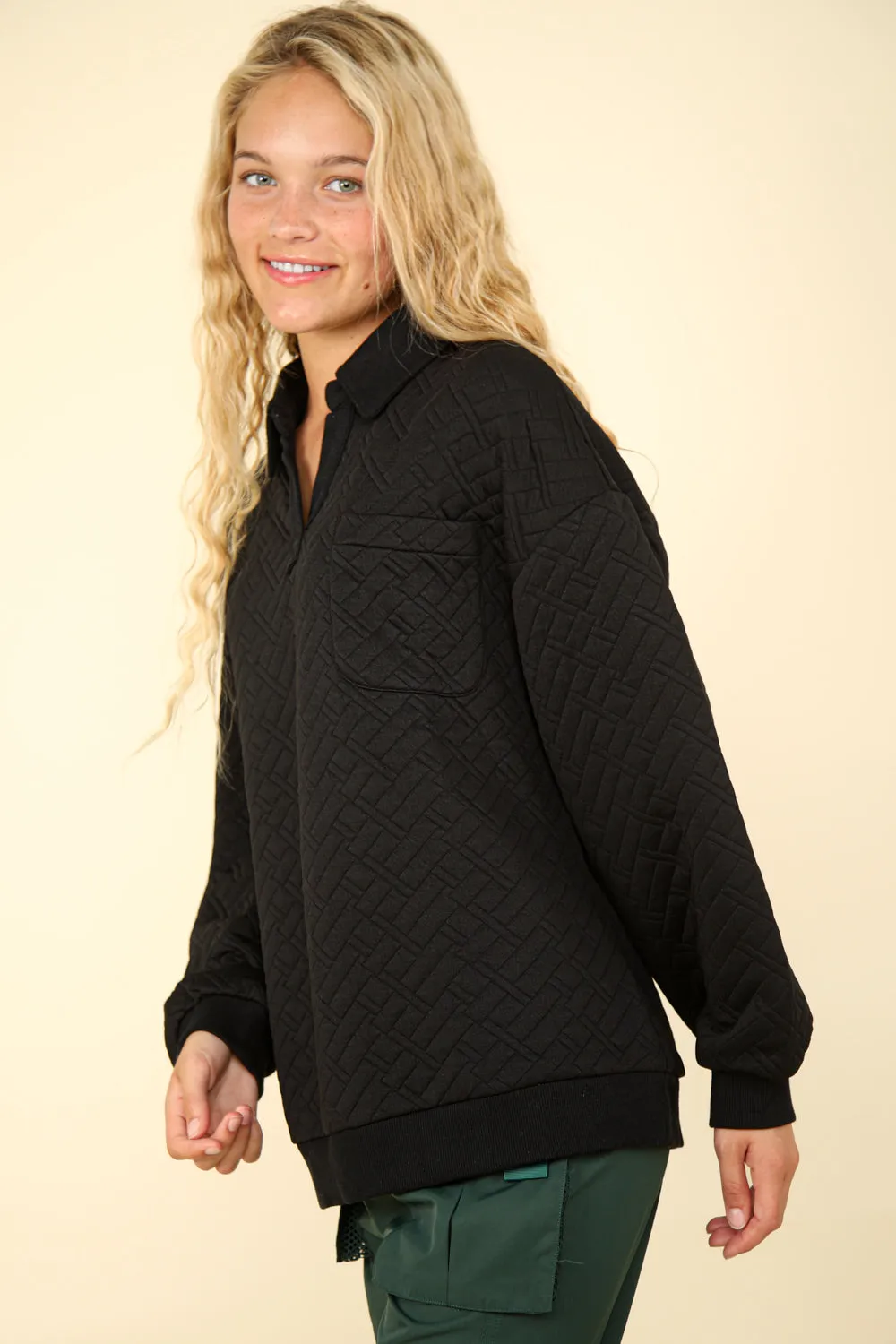 Shelly Oversized Collared Quilted Knit Top