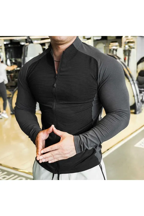 Shoulder Cut Two Tone Full Zip Long Sleeve