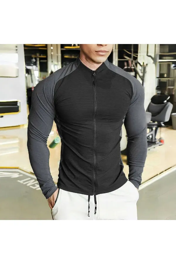 Shoulder Cut Two Tone Full Zip Long Sleeve