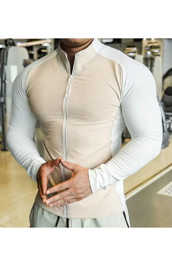 Shoulder Cut Two Tone Full Zip Long Sleeve