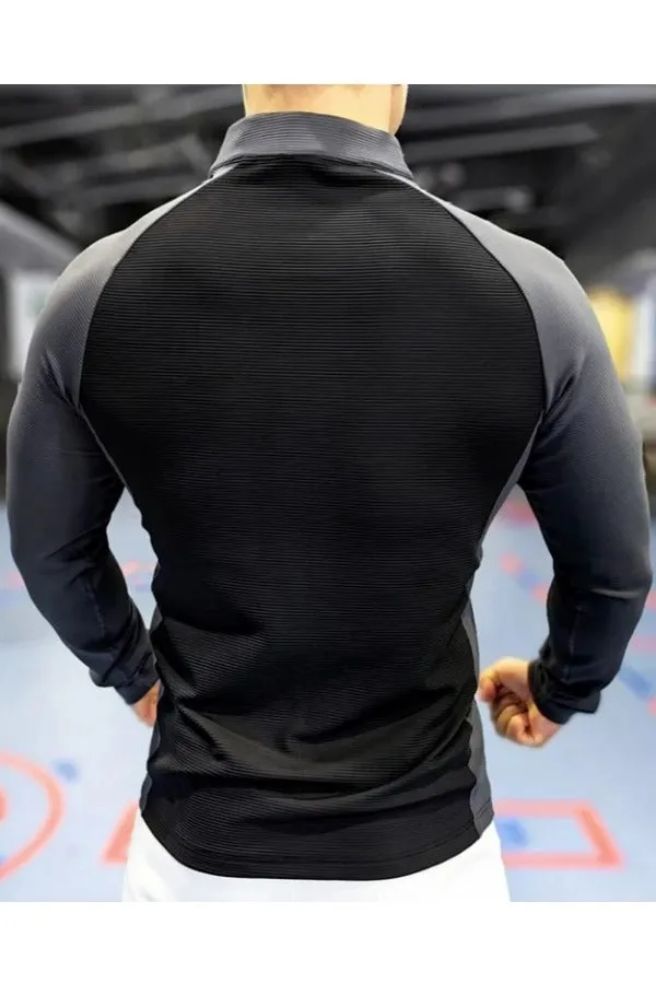 Shoulder Cut Two Tone Full Zip Long Sleeve