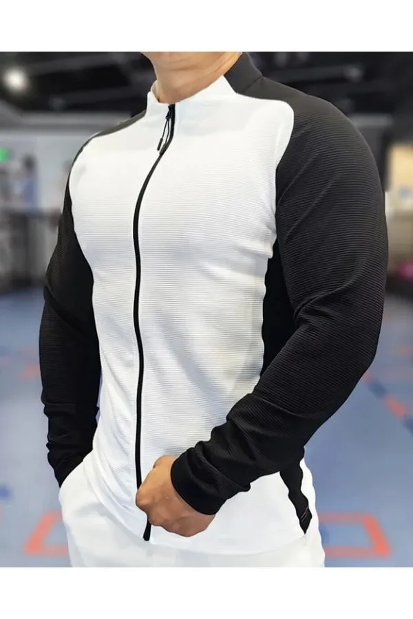 Shoulder Cut Two Tone Full Zip Long Sleeve