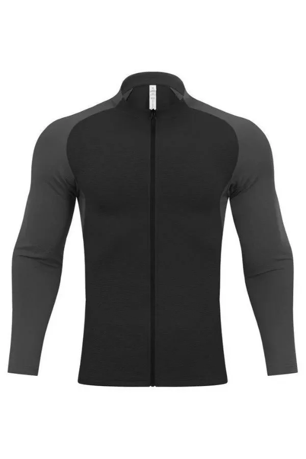 Shoulder Cut Two Tone Full Zip Long Sleeve
