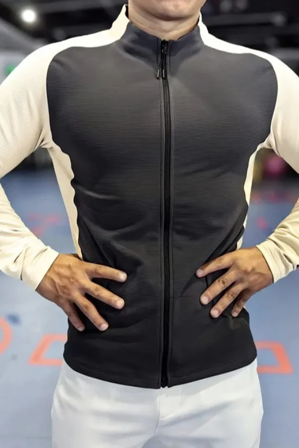 Shoulder Cut Two Tone Full Zip Long Sleeve