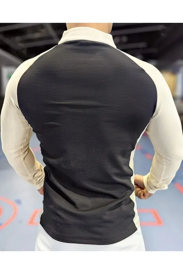 Shoulder Cut Two Tone Full Zip Long Sleeve