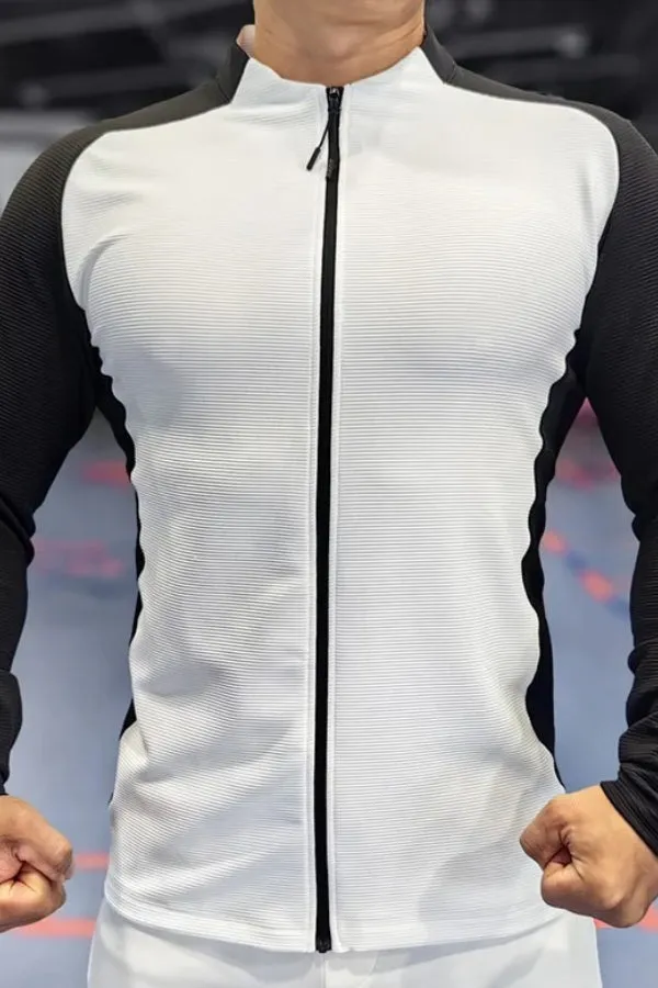 Shoulder Cut Two Tone Full Zip Long Sleeve
