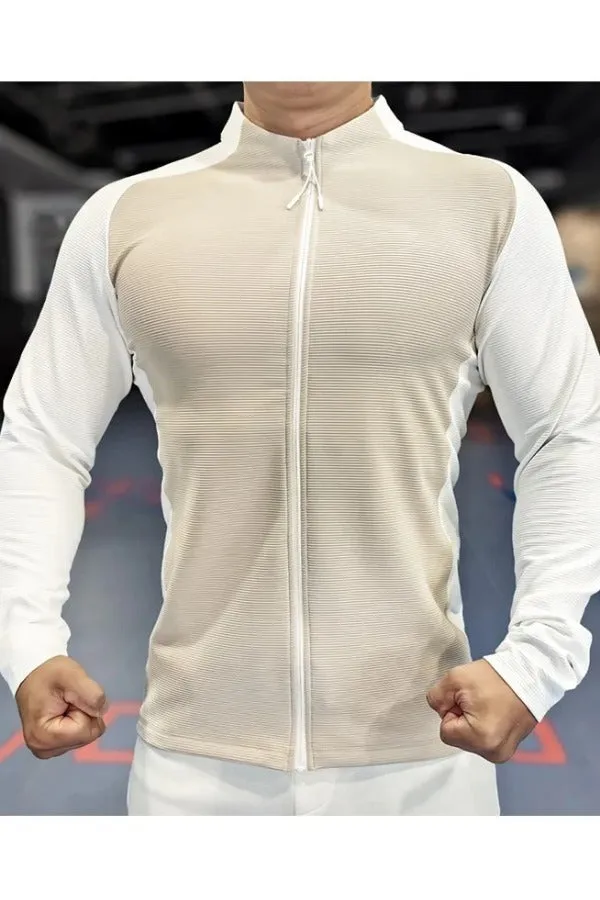 Shoulder Cut Two Tone Full Zip Long Sleeve