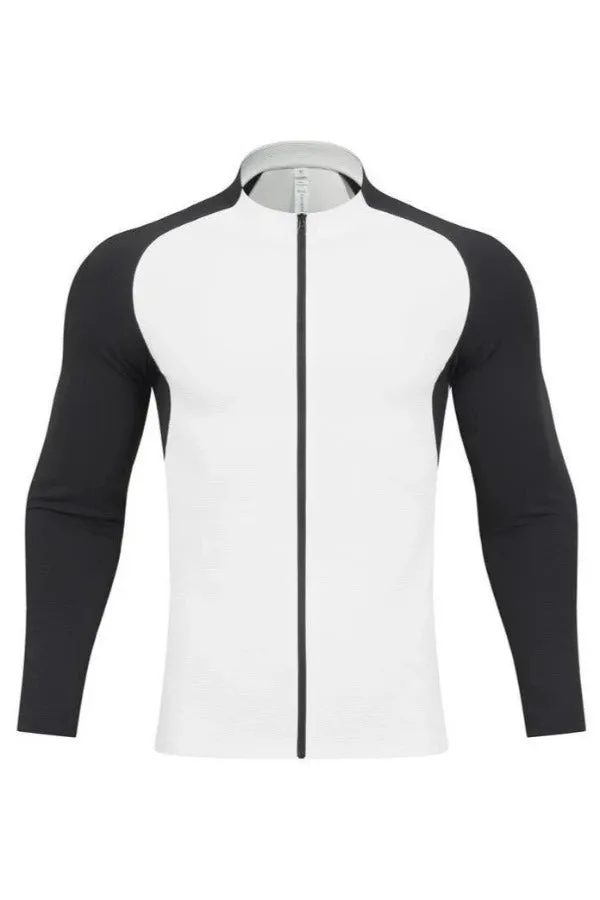 Shoulder Cut Two Tone Full Zip Long Sleeve
