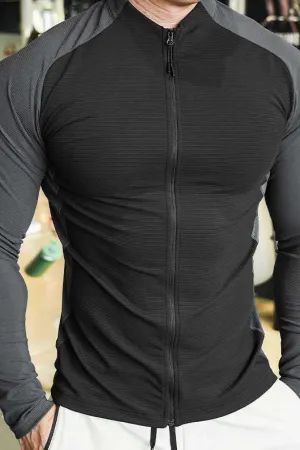 Shoulder Cut Two Tone Full Zip Long Sleeve