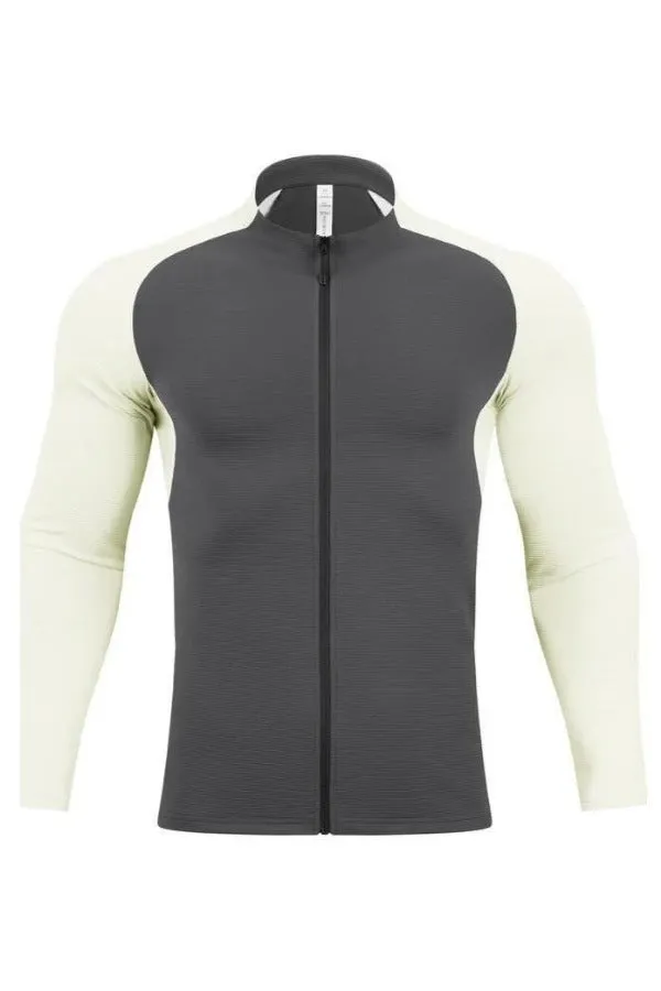 Shoulder Cut Two Tone Full Zip Long Sleeve