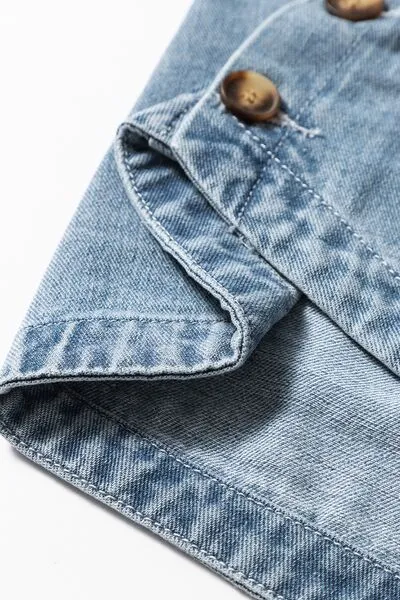 Side Button Slit Denim Jacket with Pockets