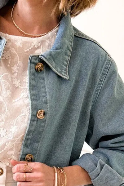 Side Button Slit Denim Jacket with Pockets