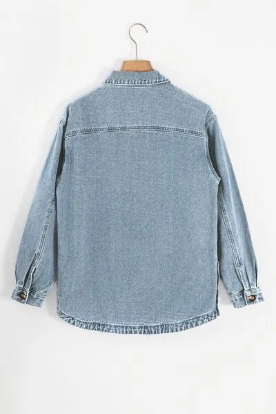 Side Button Slit Denim Jacket with Pockets