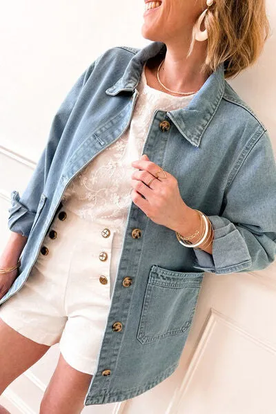 Side Button Slit Denim Jacket with Pockets