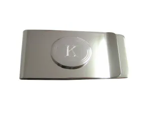 Silver Toned Etched Oval Letter K Monogram Money Clip