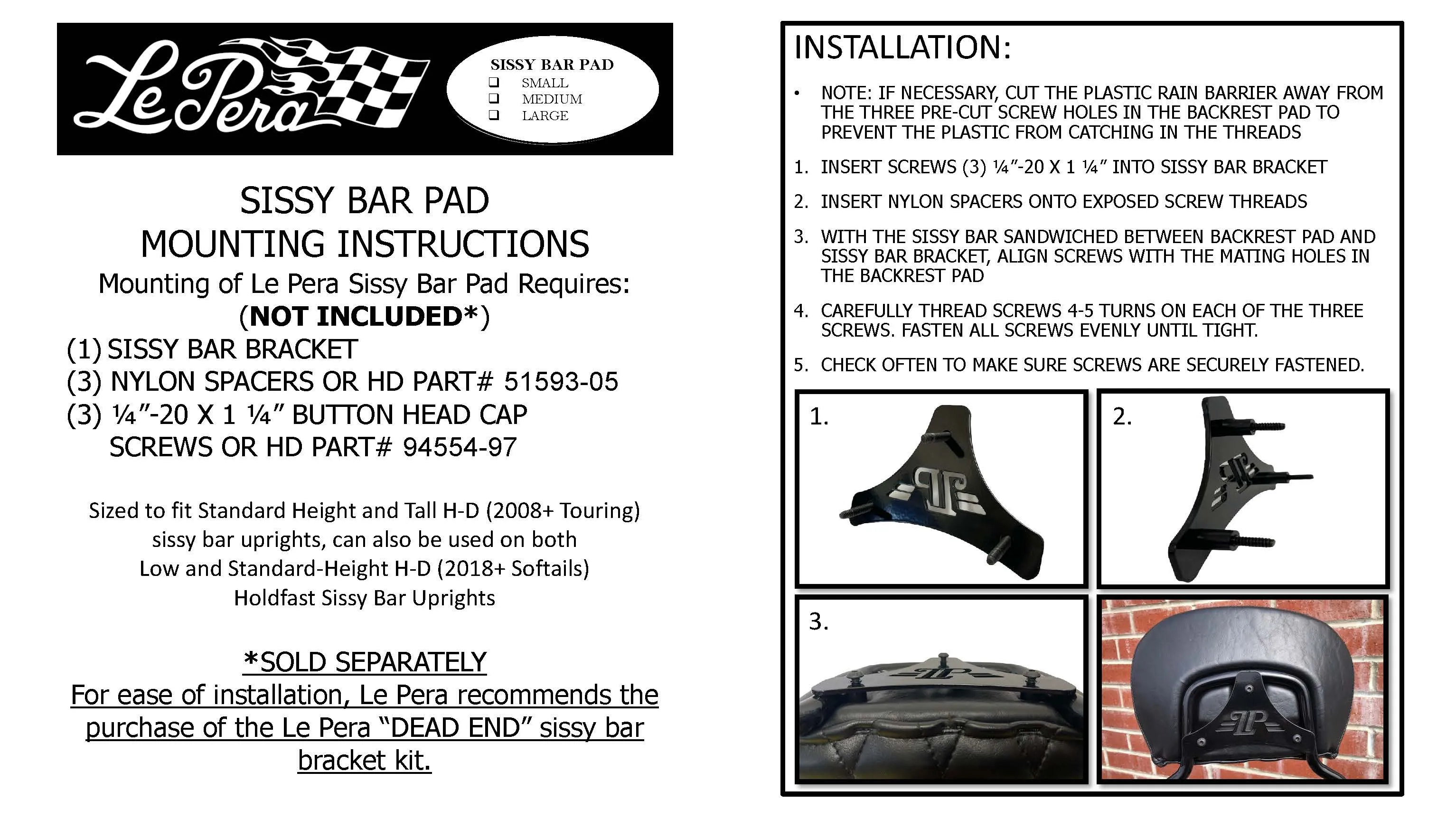 Sissy Bar Pad / Smooth / Dull Black Vinyl
