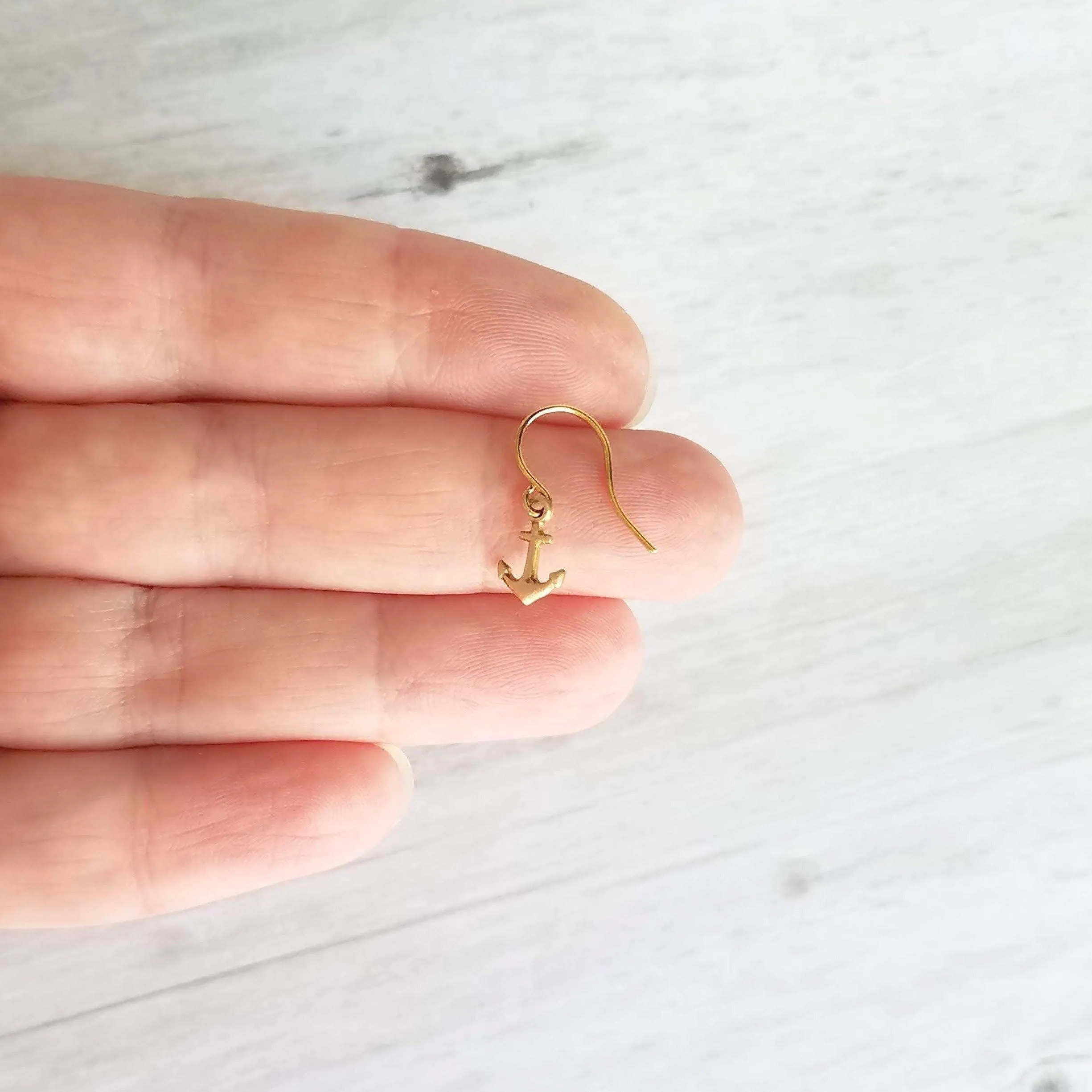 Small Gold Anchor Earrings, tiny anchor earring, anchor dangle, anchor charm, secure grounded safe, safety hope symbol, ship earring, boat