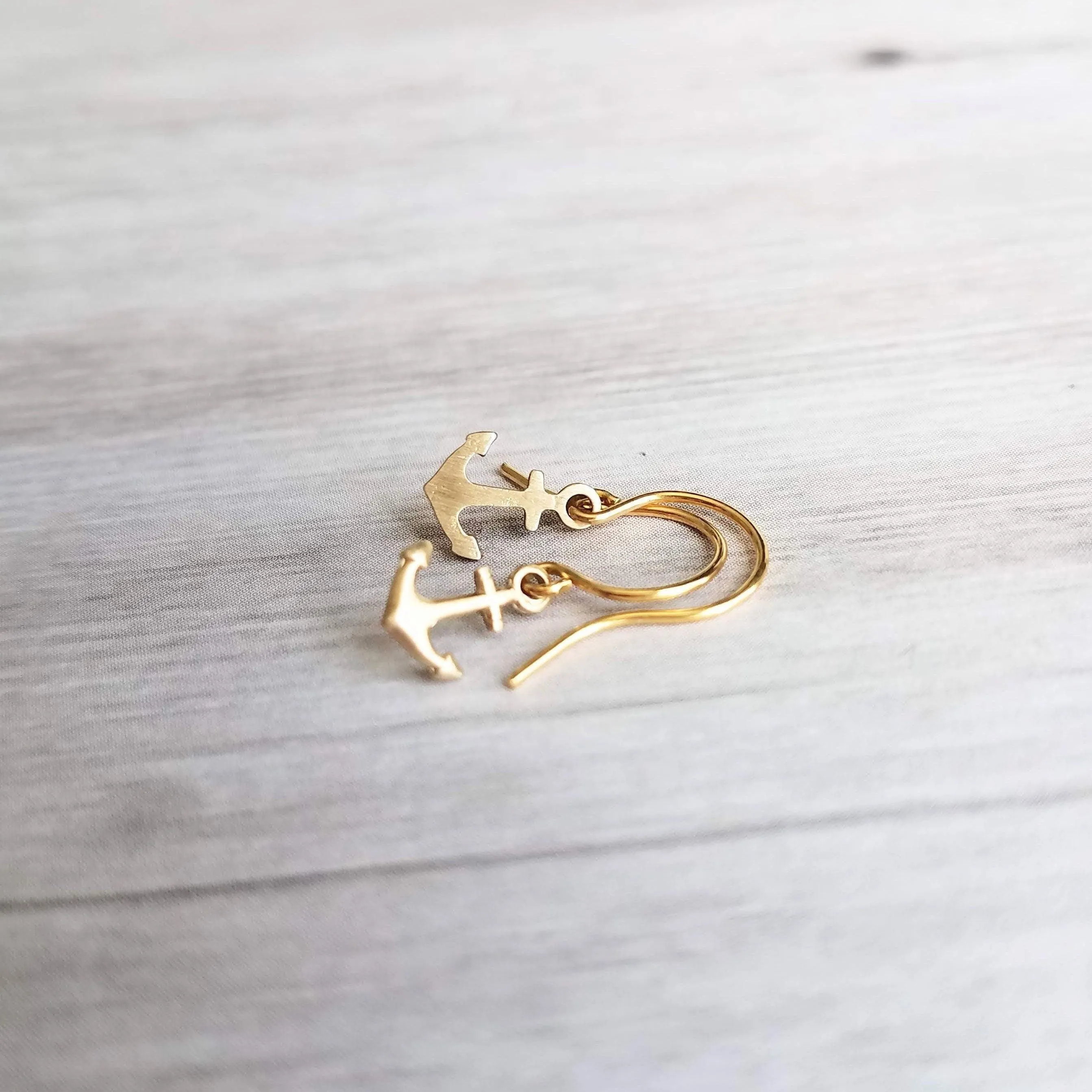 Small Gold Anchor Earrings, tiny anchor earring, anchor dangle, anchor charm, secure grounded safe, safety hope symbol, ship earring, boat