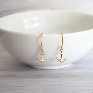 Small Gold Anchor Earrings, tiny anchor earring, anchor dangle, anchor charm, secure grounded safe, safety hope symbol, ship earring, boat