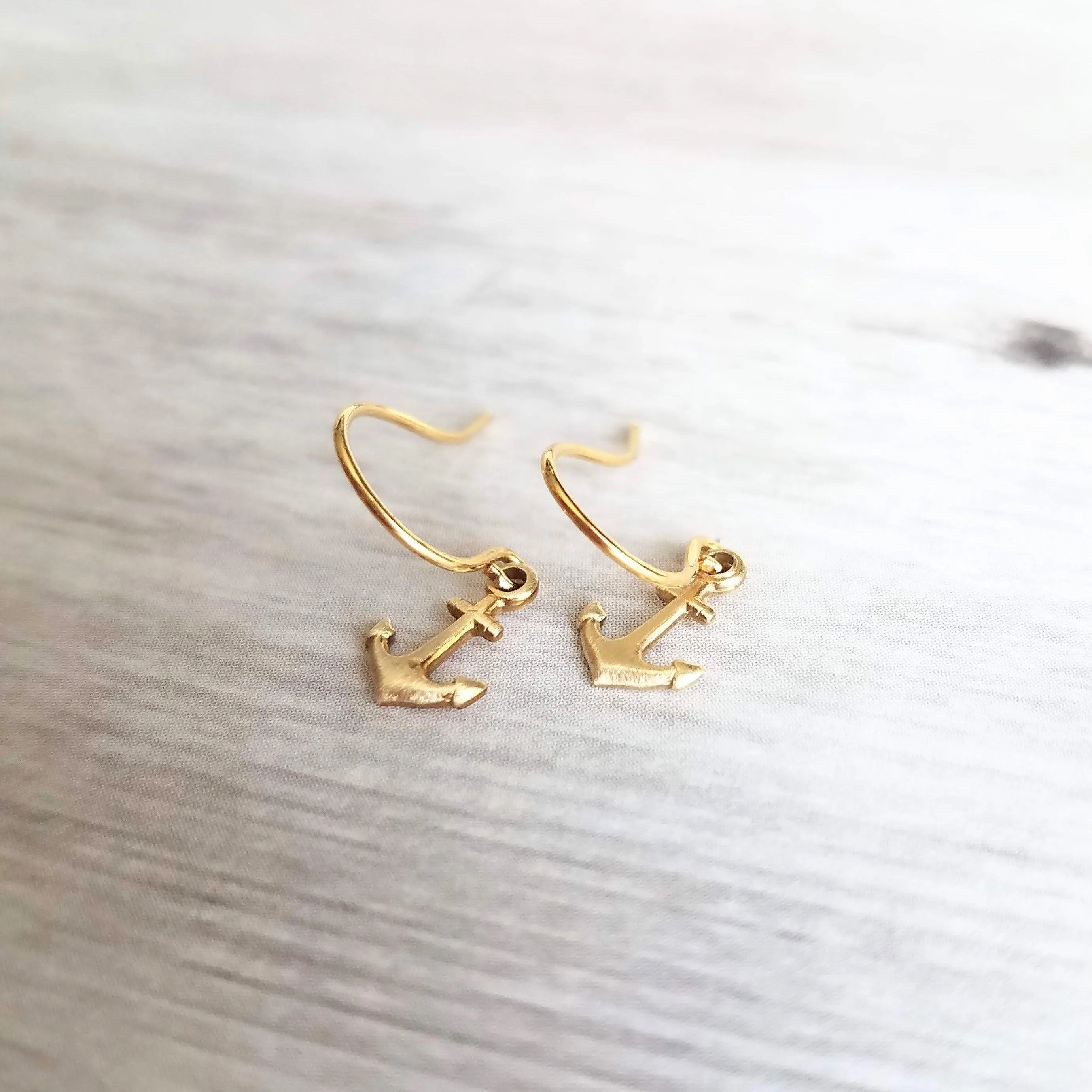 Small Gold Anchor Earrings, tiny anchor earring, anchor dangle, anchor charm, secure grounded safe, safety hope symbol, ship earring, boat