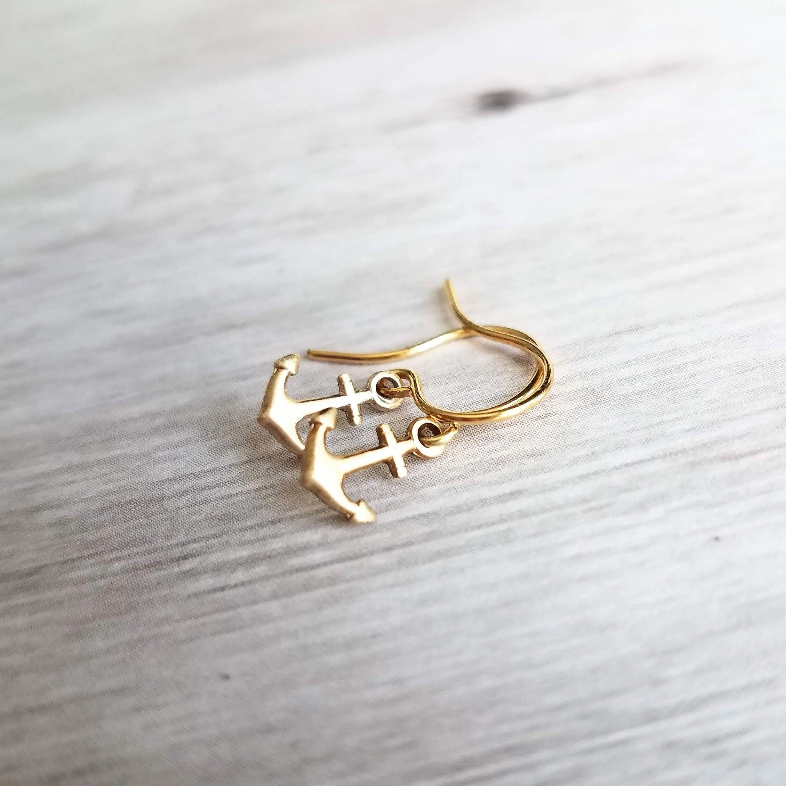 Small Gold Anchor Earrings, tiny anchor earring, anchor dangle, anchor charm, secure grounded safe, safety hope symbol, ship earring, boat