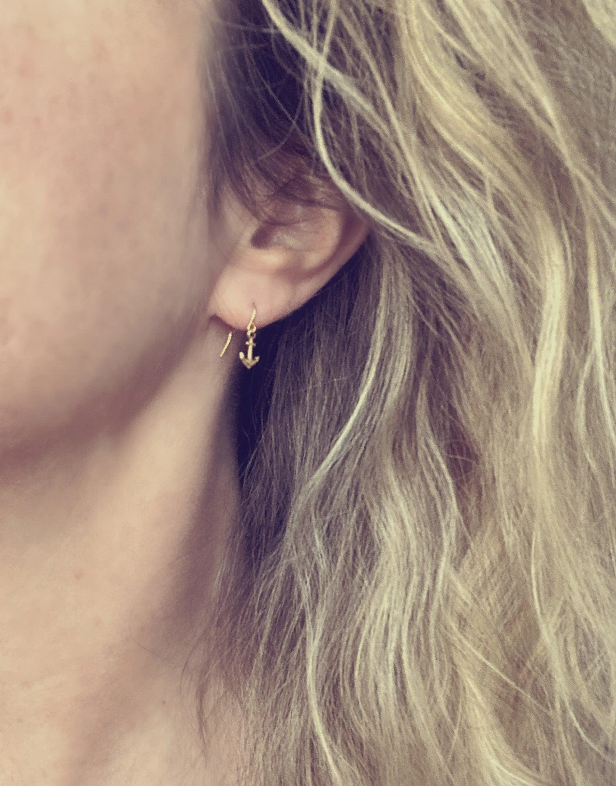 Small Gold Anchor Earrings, tiny anchor earring, anchor dangle, anchor charm, secure grounded safe, safety hope symbol, ship earring, boat