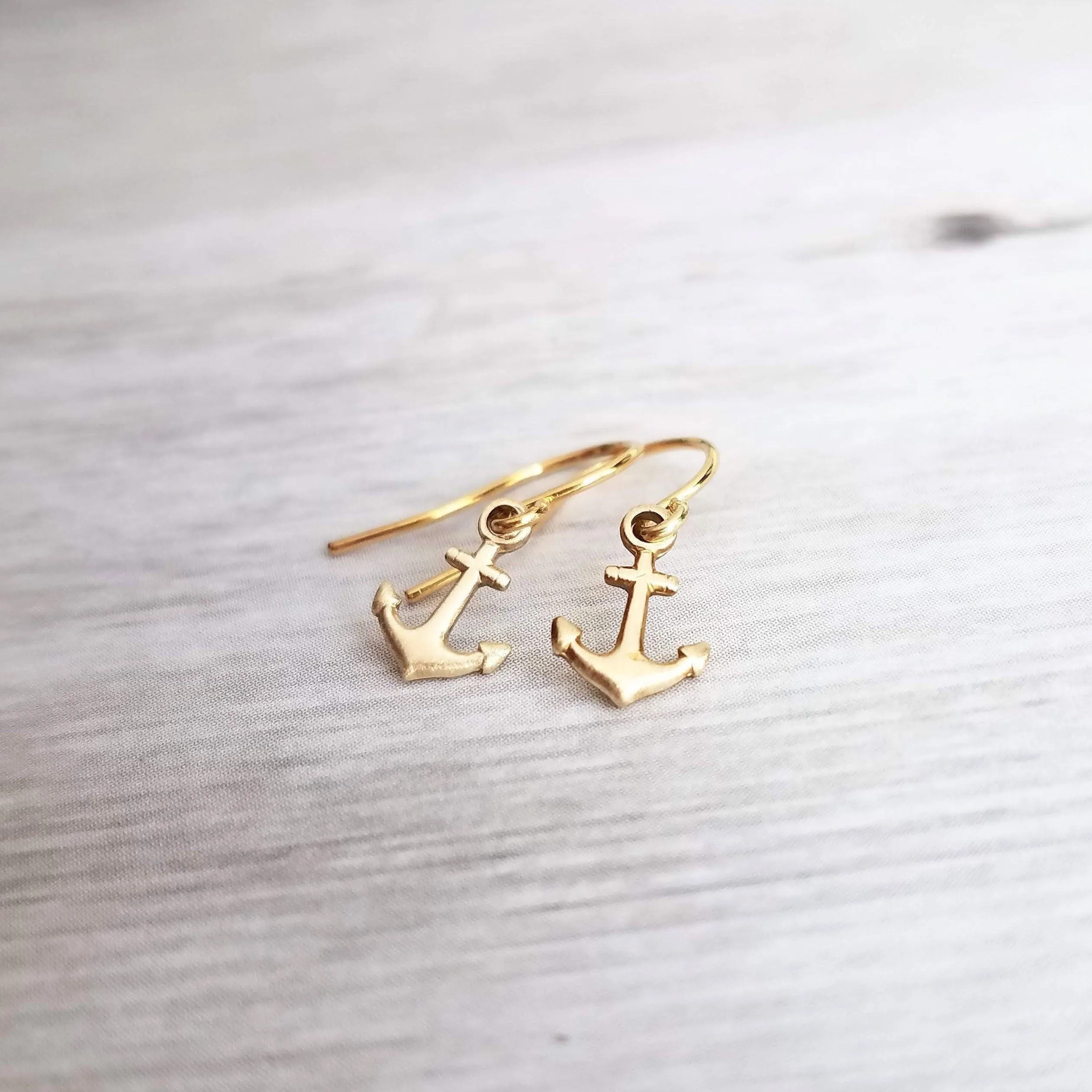 Small Gold Anchor Earrings, tiny anchor earring, anchor dangle, anchor charm, secure grounded safe, safety hope symbol, ship earring, boat
