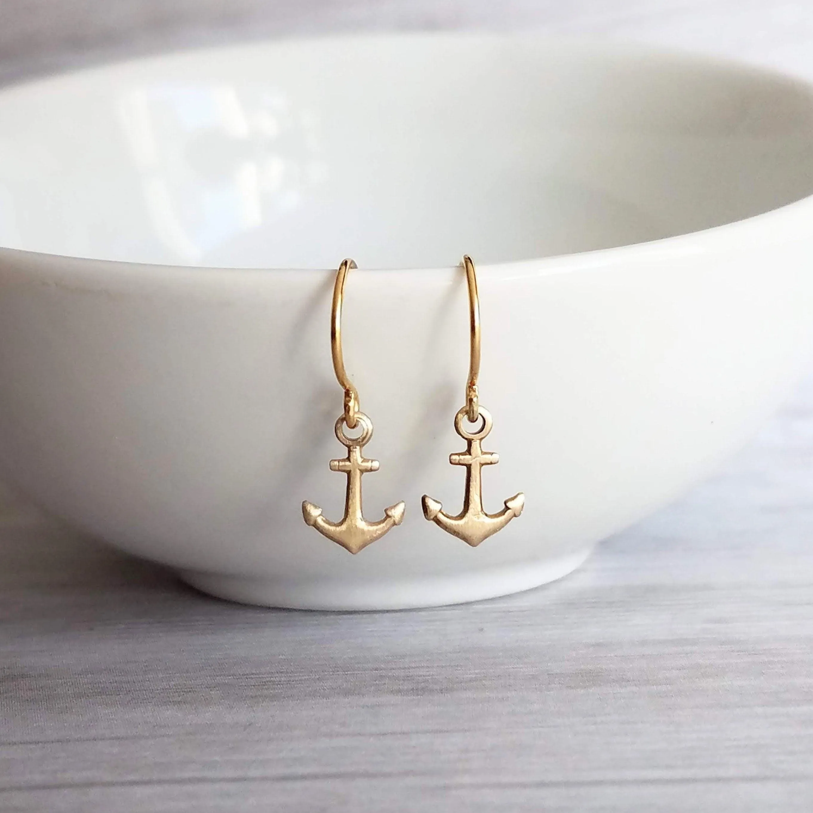 Small Gold Anchor Earrings, tiny anchor earring, anchor dangle, anchor charm, secure grounded safe, safety hope symbol, ship earring, boat