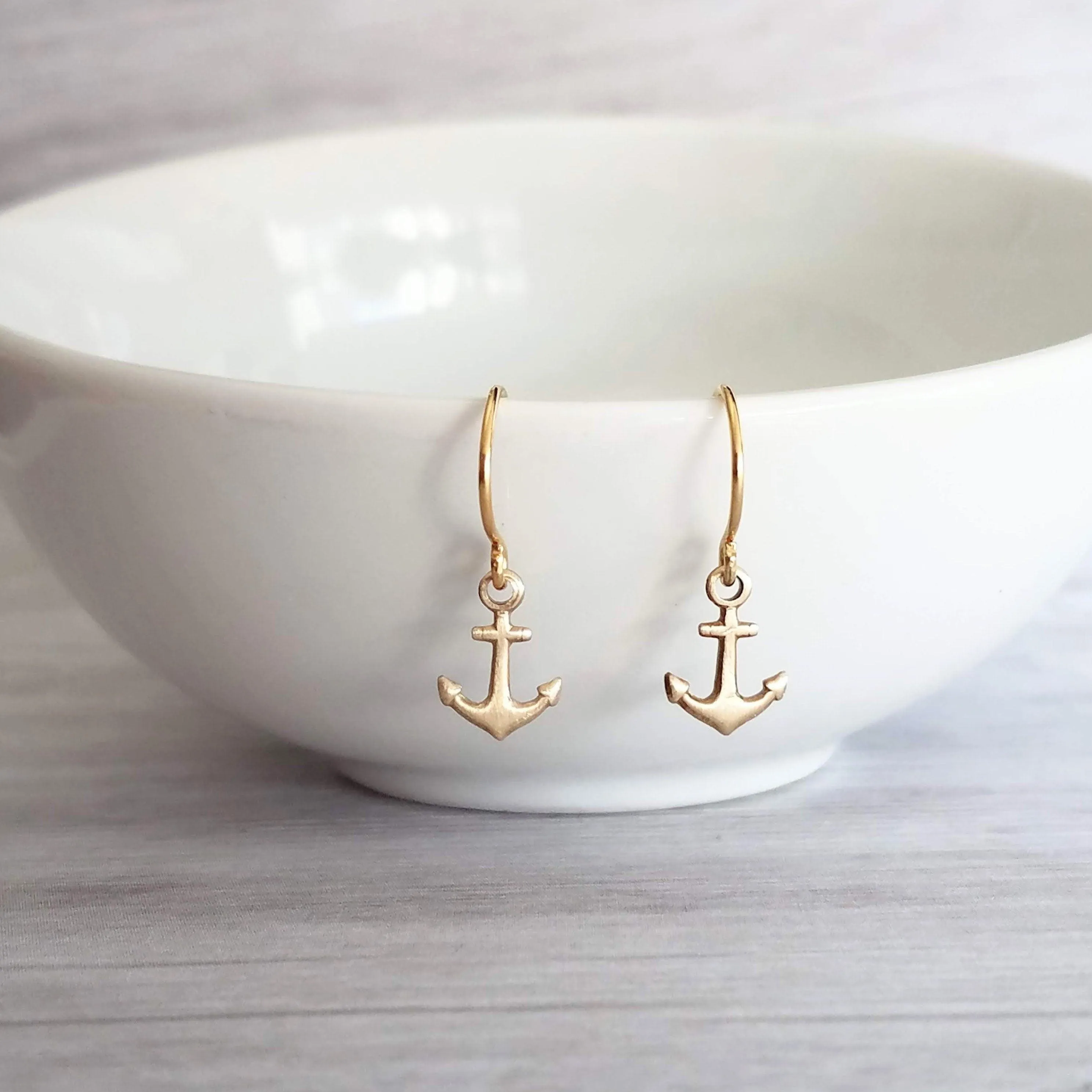 Small Gold Anchor Earrings, tiny anchor earring, anchor dangle, anchor charm, secure grounded safe, safety hope symbol, ship earring, boat