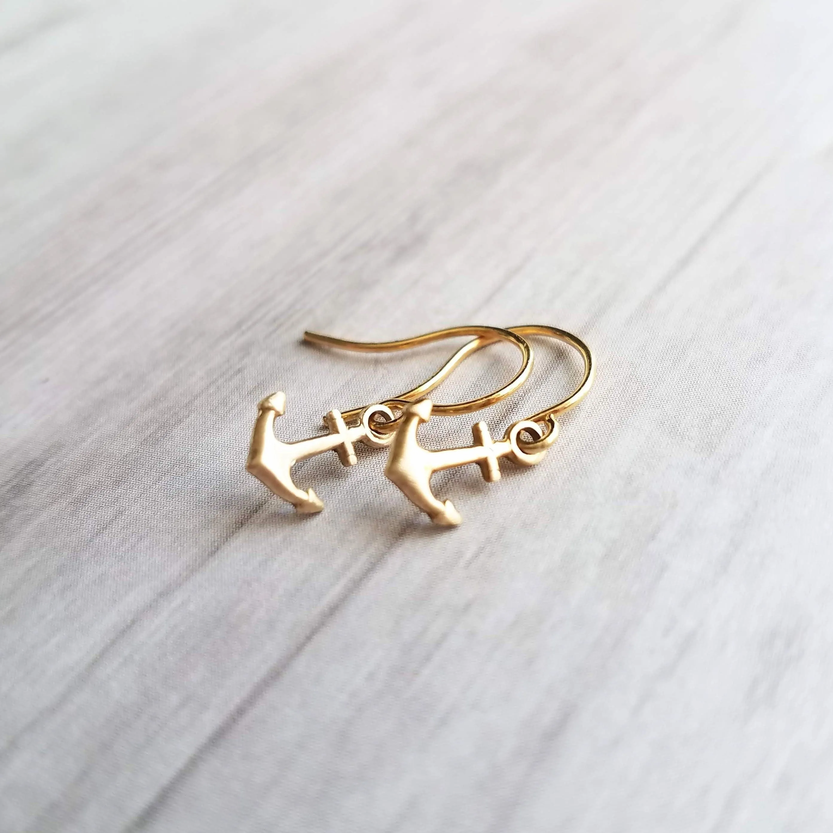 Small Gold Anchor Earrings, tiny anchor earring, anchor dangle, anchor charm, secure grounded safe, safety hope symbol, ship earring, boat