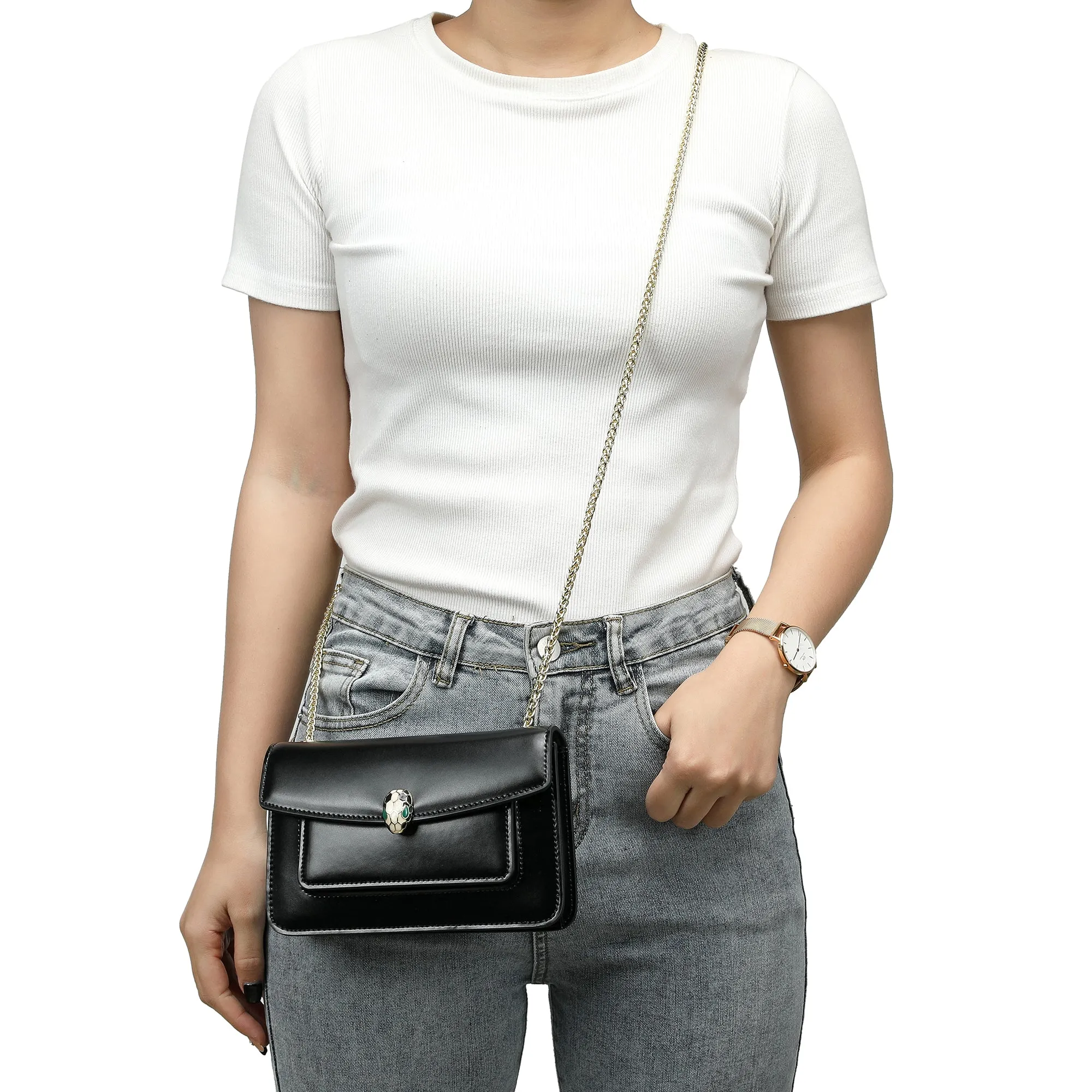 Smooth Leather Foldover Shoulder Bag