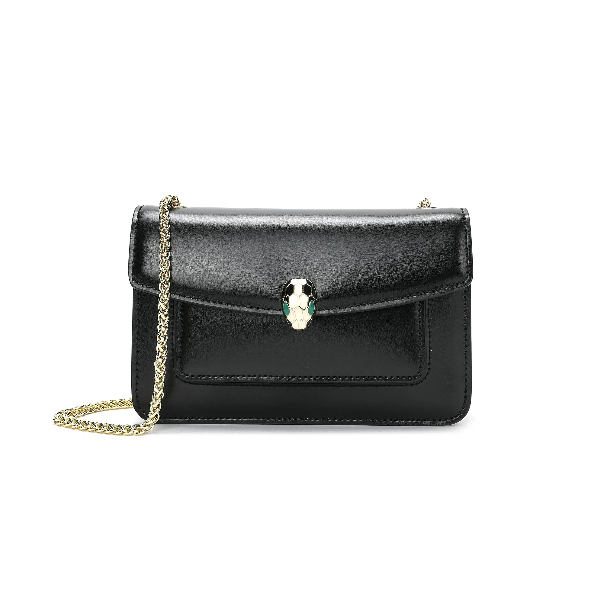 Smooth Leather Foldover Shoulder Bag