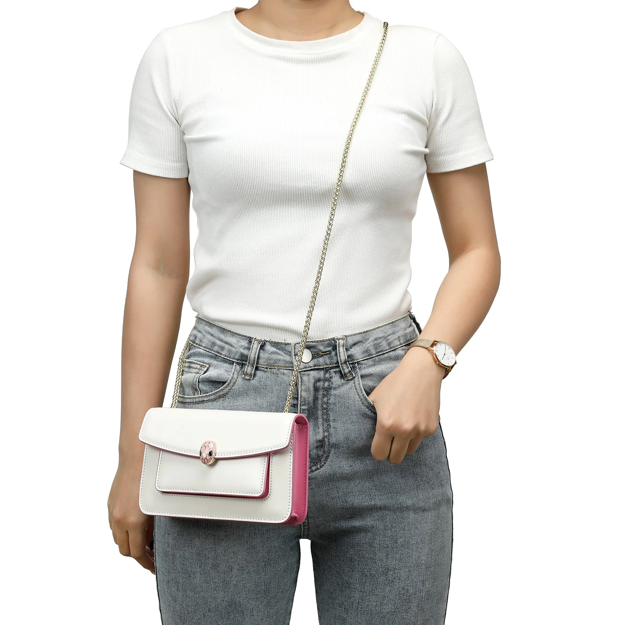 Smooth Leather Foldover Shoulder Bag
