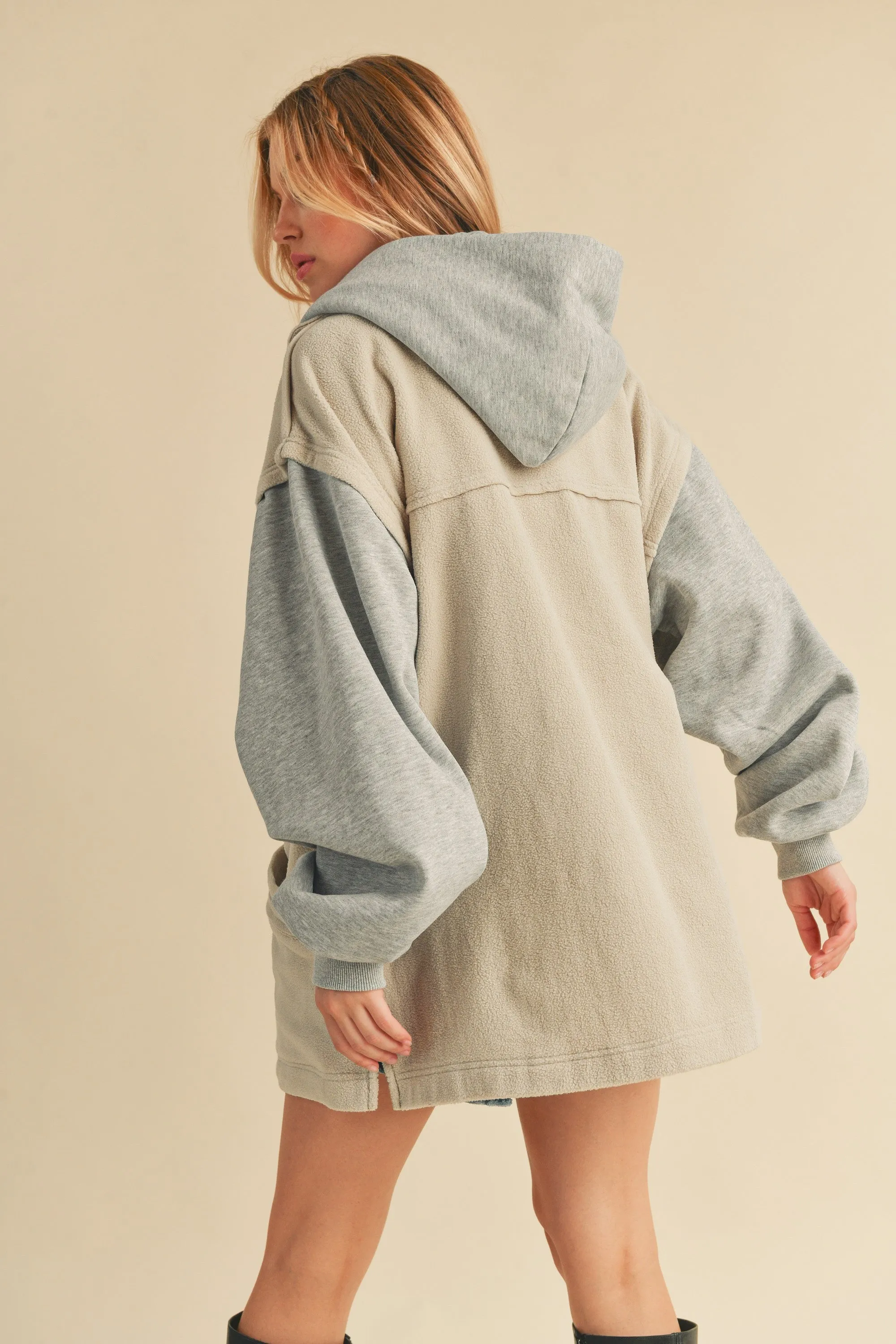 Snap Down Oversized Contrast Hooded Jacket