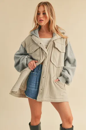 Snap Down Oversized Contrast Hooded Jacket
