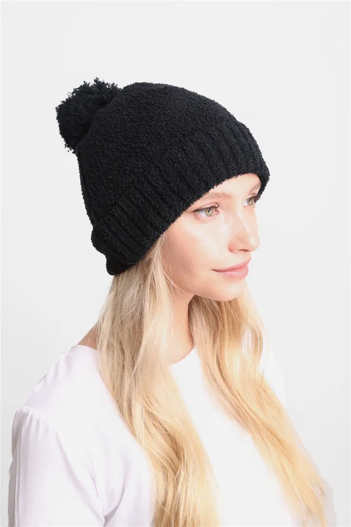 Solid Color Pom Pom Ribbed Trim Beanie