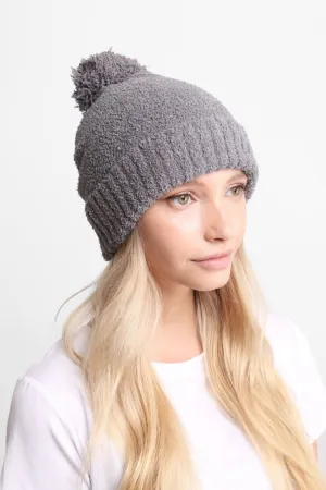 Solid Color Pom Pom Ribbed Trim Beanie