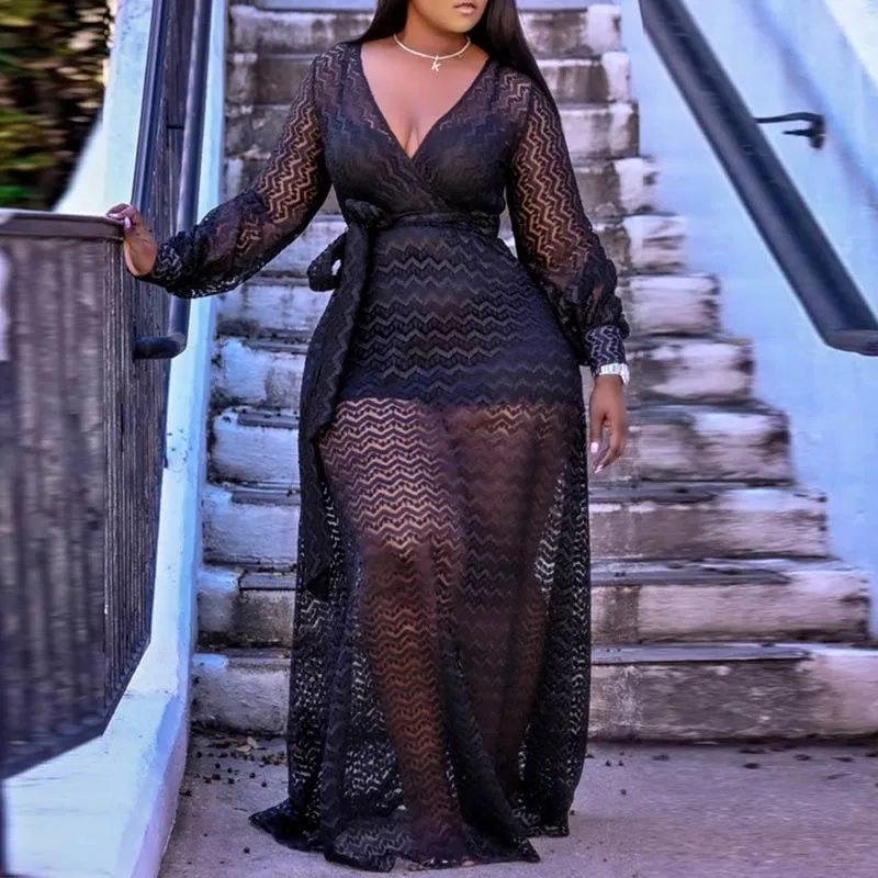 Solid Deep V-Neck Long Sleeve Two Piece Dress Set