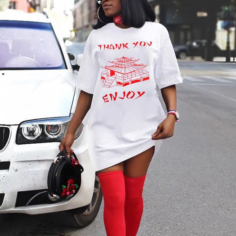 Solid Letter Print Short Sleeve Casual Dress