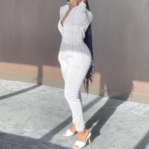 Solid Long Sleeve Zipper Design Jumpsuit