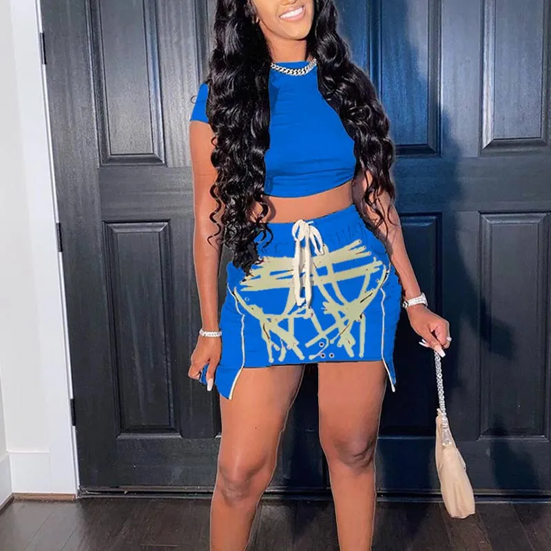 Solid Short Sleeve Crop Top & Bandage Skirt Set