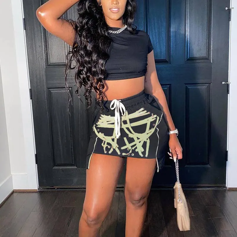Solid Short Sleeve Crop Top & Bandage Skirt Set