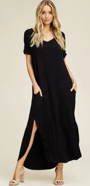 SONOMA STYLE POCKETED  MAXI DRESS-BLACK