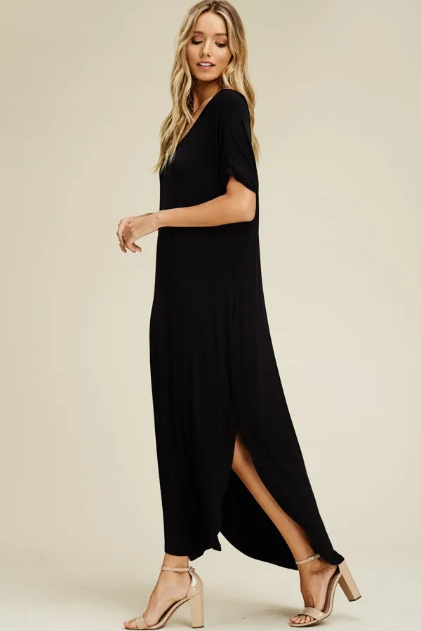 SONOMA STYLE POCKETED  MAXI DRESS-BLACK