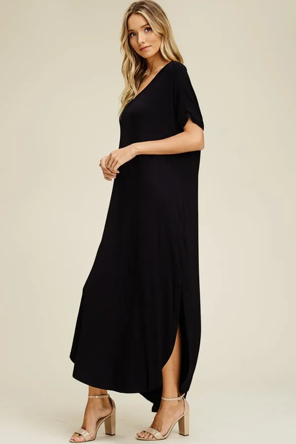 SONOMA STYLE POCKETED  MAXI DRESS-BLACK