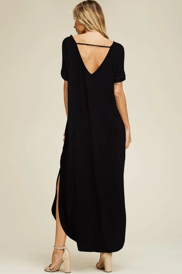 SONOMA STYLE POCKETED  MAXI DRESS-BLACK