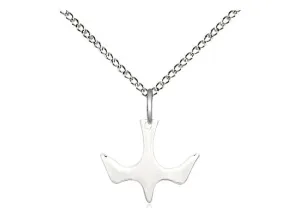 Sterling Silver Holy Spirit Medal on a Sterling Silver Light Curb Chain